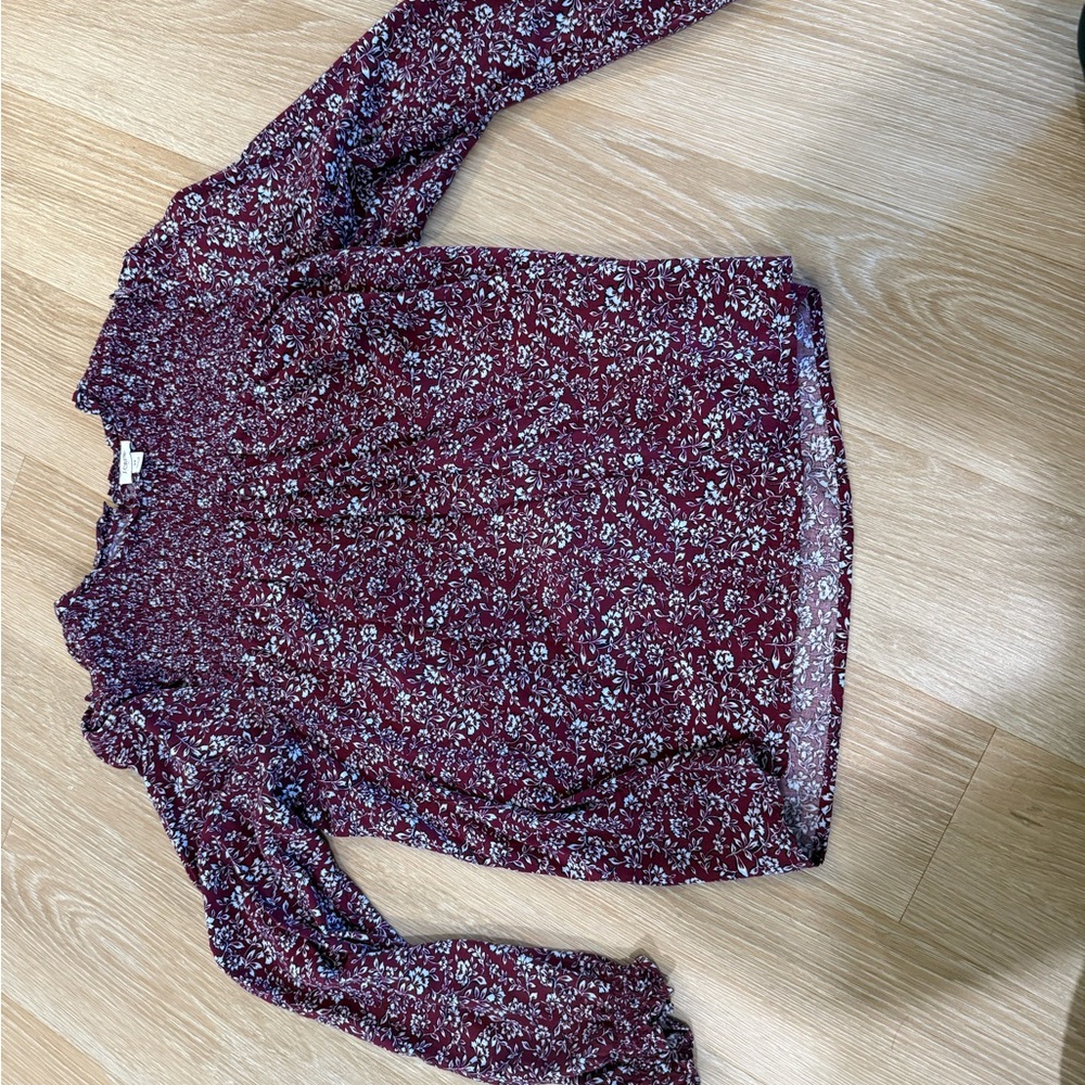 J. Crew Burgundy Floral Smocked Top